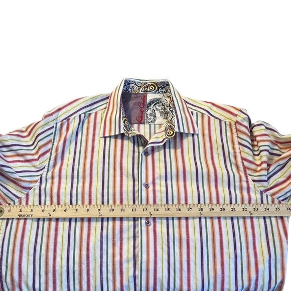 Robert Graham 2XL Multicolor Stripe Button Down Shirt Paisley Trim - Picture 6 of 12
